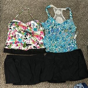 Floral and Paisley Tankini Tops with Black Bottoms
